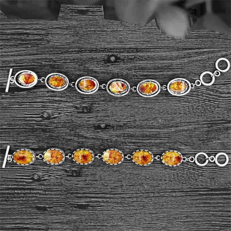 Oval Flower Simulated Ambers Strand Bracelets For Women