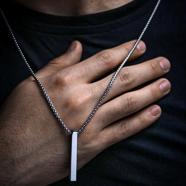Stainless Steel Vertical Bar Pendant Necklace