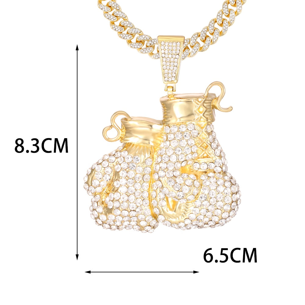 Ice Out Zircon Boxing Gloves Pendant Necklace for Men Women