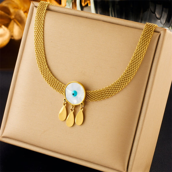 316L Stainless Steel Round Eye Teardrop Pendant Necklace For Women