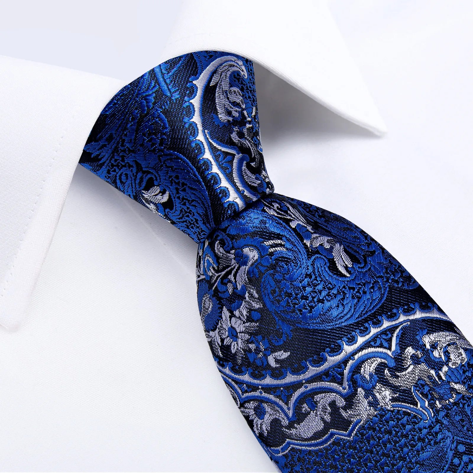 Men's Royal Blue Ties Pocket Square Cufflinks Wedding Formal Business Suits Silk Neck Tie