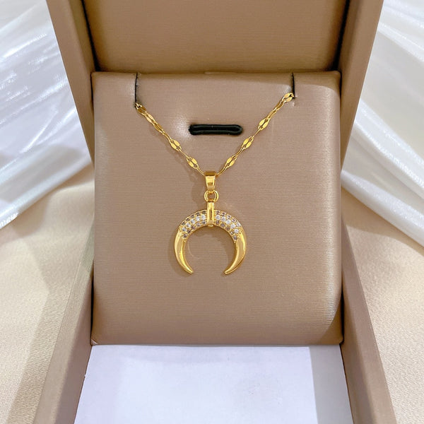316L Stainless Steel Bending Moon Pendant Necklace For Women