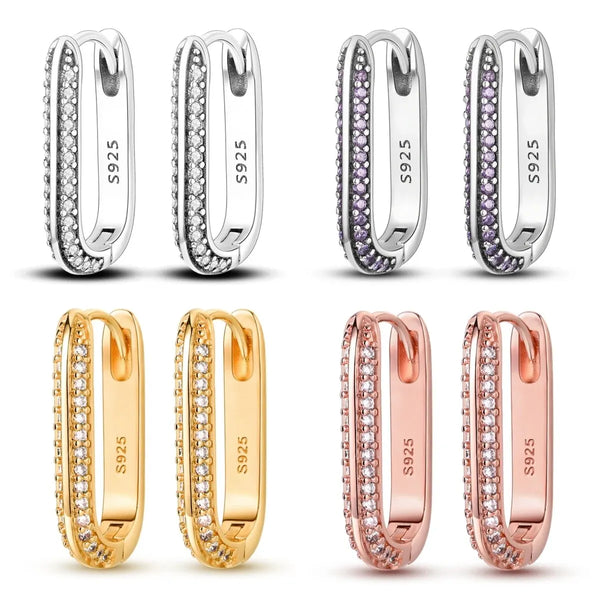 NEW 925 Sterling Silver Heart Hoop Earrings Inlaid Zircon CZ Infinity Love Golden Earrings