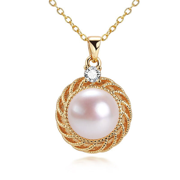 Exquisito collar de perlas con colgante tipo gargantilla relleno de oro de 14 quilates