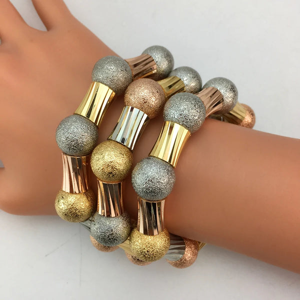 Brazaletes de tres tonos para mujer, pulseras de tres piezas