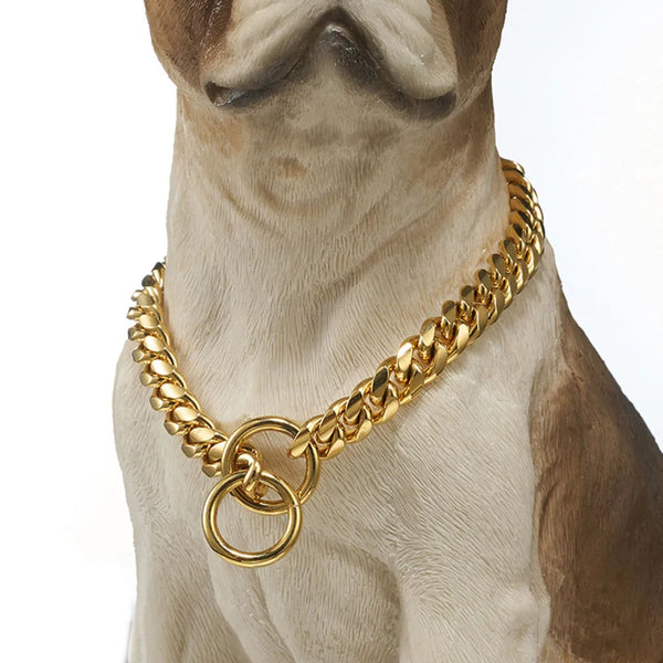 Dog Chain Collar Black Gold 10MM Cuban Link Dog Collar Stainless Steel Metal Slip Chain Collar