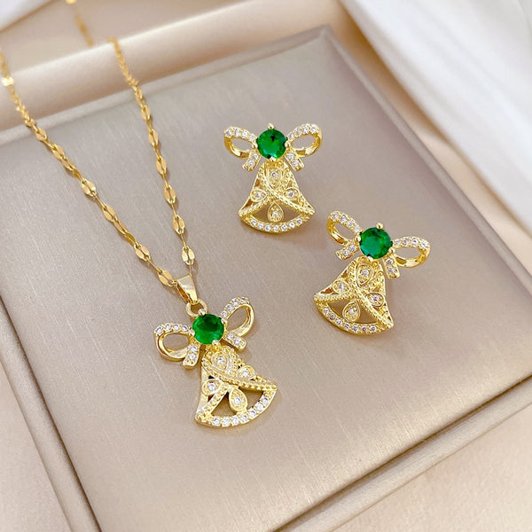 Collar y pendientes con colgante de campanas de acero inoxidable 316L para mujer