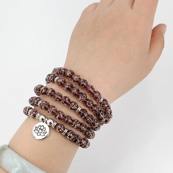 8mm Noctilucent Beaded 108 Mala Elastic Cord Bracelet Luminous,Yoga Prayer Bangle Jewelry