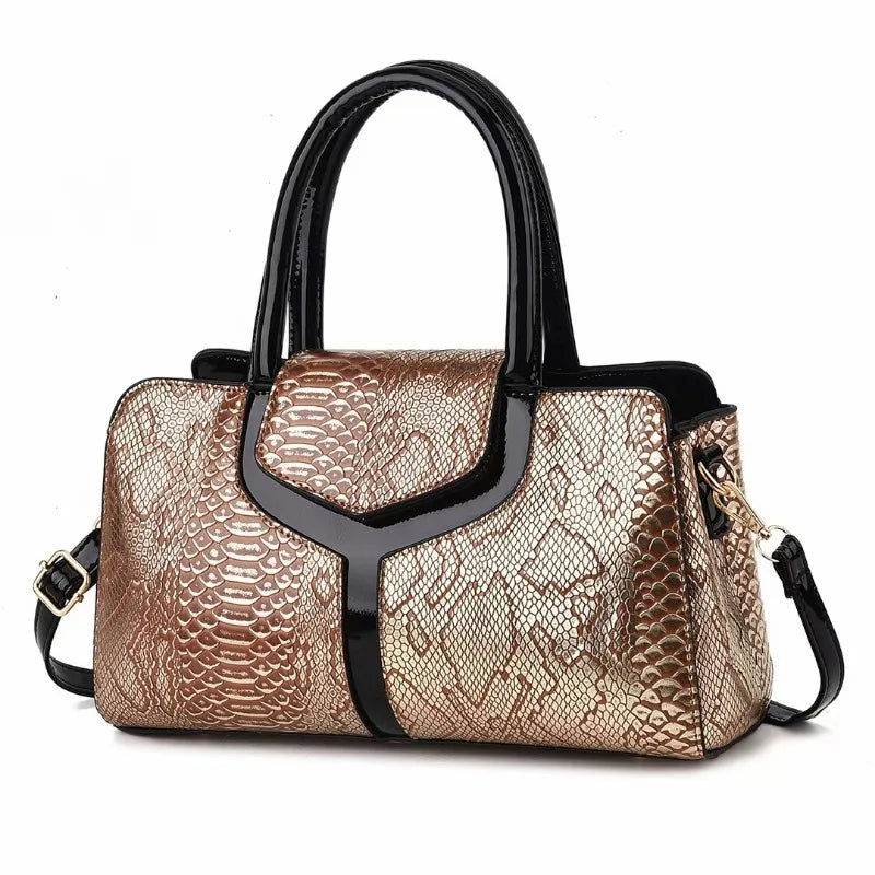 Snake Skin Pattern Luxury Boston Bag Portable Satchel Leather Handbag