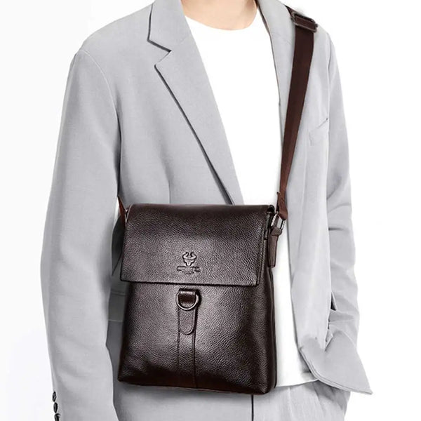 Nuevos bolsos de moda para hombre, bolso de hombro de cuero genuino para iPad, bolso bandolera informal tipo mensajero.