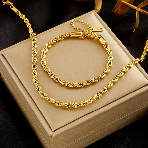 316L Stainless Steel Gold Color Chain Necklace Bracelets For Women