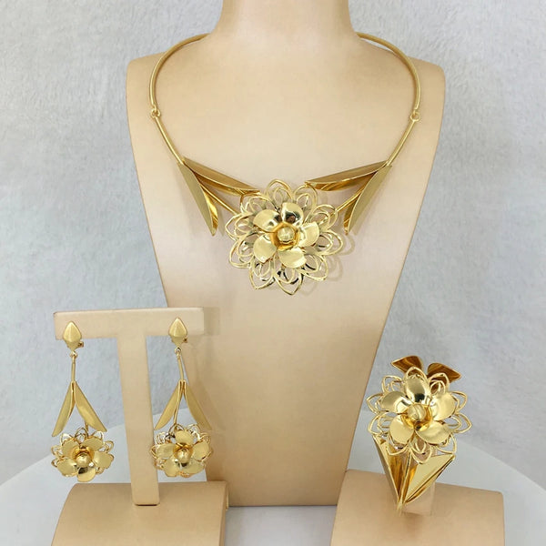 Conjuntos de joyería brasileña con forma de flor, joyería fina para mujer