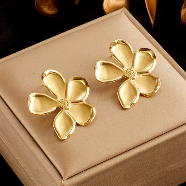 316L Stainless Steel Flower Round Geometric Blue Eyes Hoop Earrings For Women