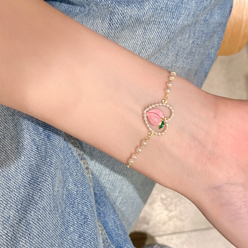 Korean Sweet Pink Opal Peach Bracelet For Women