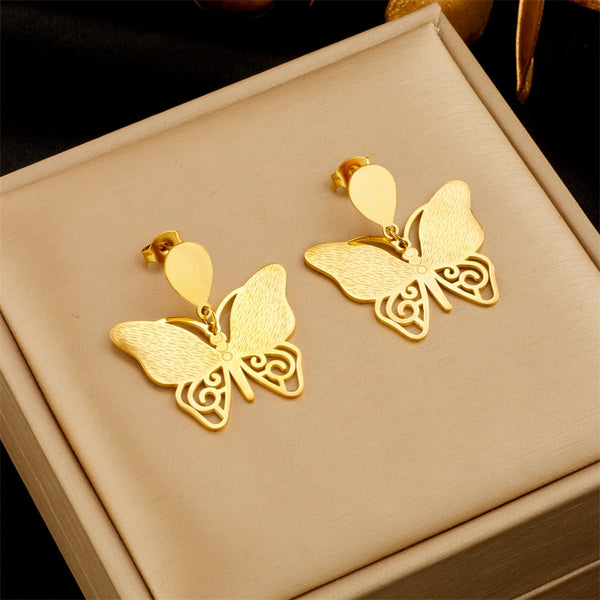316L Stainless Steel Gold Color Butterfly Drop Earrings For Women
