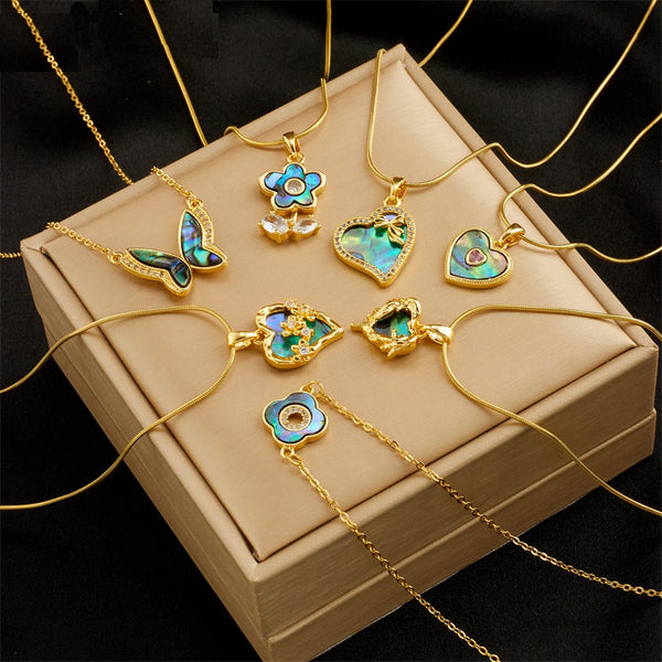 316L Stainless Steel Colorful Butterfly Heart Flowers Pendant Necklace For Women