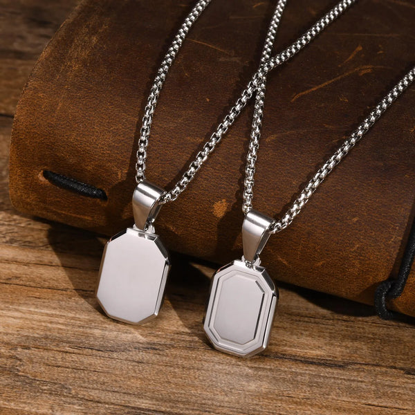 Men's Geometric Square Necklaces, Waterproof Stainless Steel Pendant