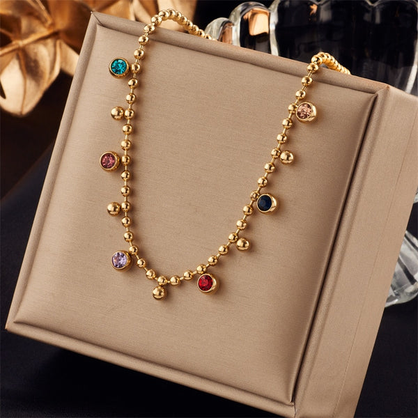 316L Stainless Steel Multicolor Crystal Zircon Necklace For Women