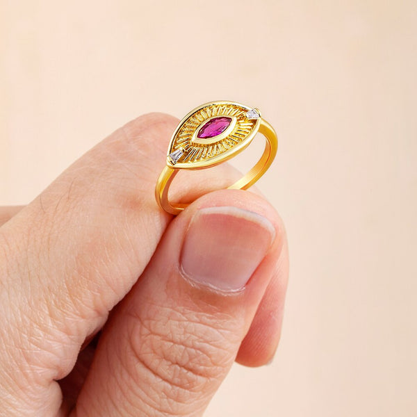 Anillo de la suerte de lujo con diseño de ojo malvado y micro pavé de circón, abierto y ajustable.