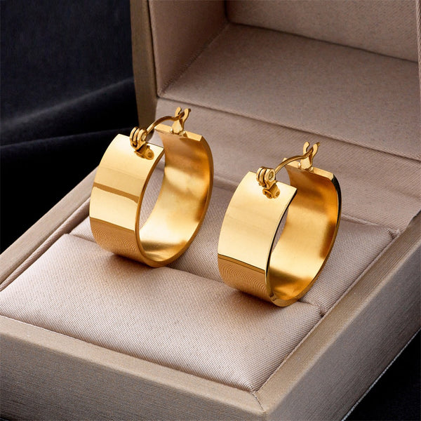 316L Stainless Steel Gold Color Hoop Earrings For Women