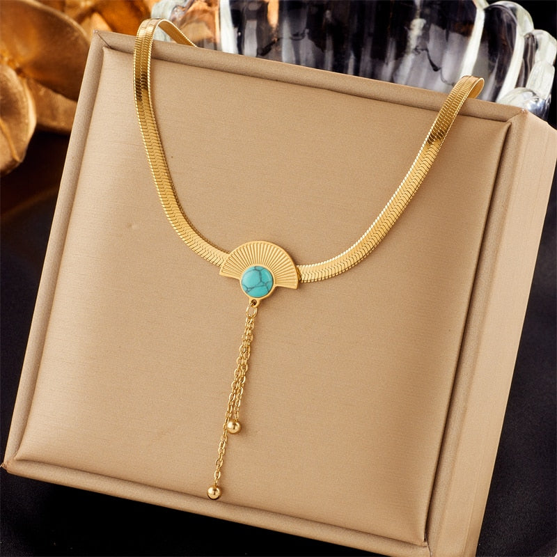 316L Stainless Steel Butterfly Moon Lock Blue Eyes Pendant Necklace For Women