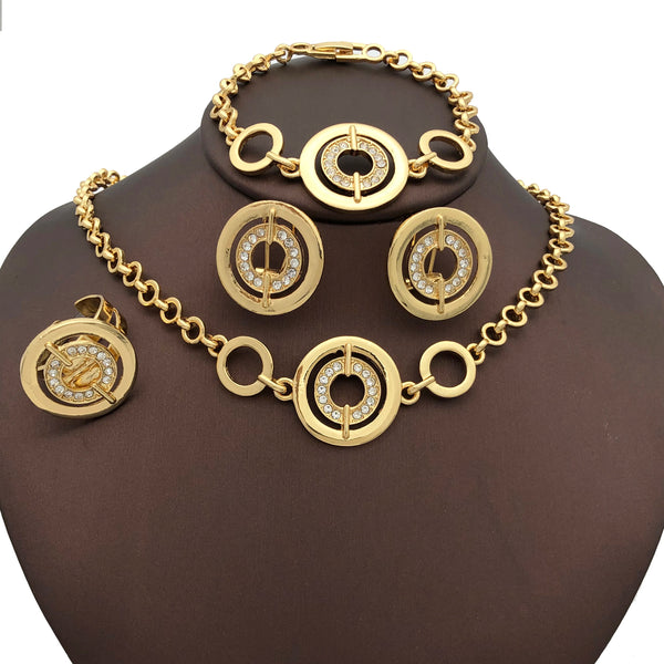 Pendientes, collar y pulsera redondos de oro italiano, anillos, regalos para bodas y fiestas.