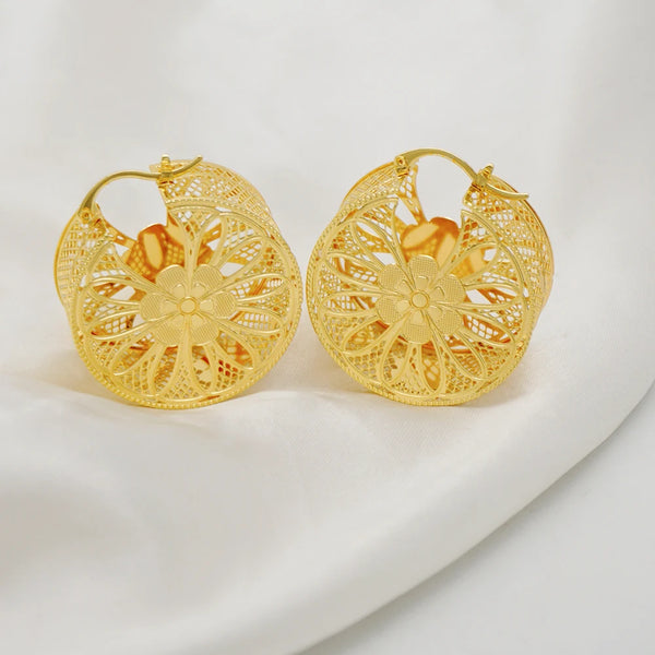 Trendy Yellow Flower Drop Earrings For African Women Geometric Round Big Earrings