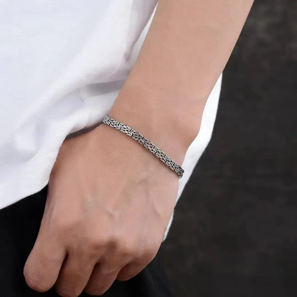 Pulsera de doble hilera color plata 1 pieza cadena retro pulsera de hip-hop para hombre