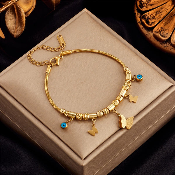 316L Stainless Steel Gold Color Butterfly Charm Bracelet For Women