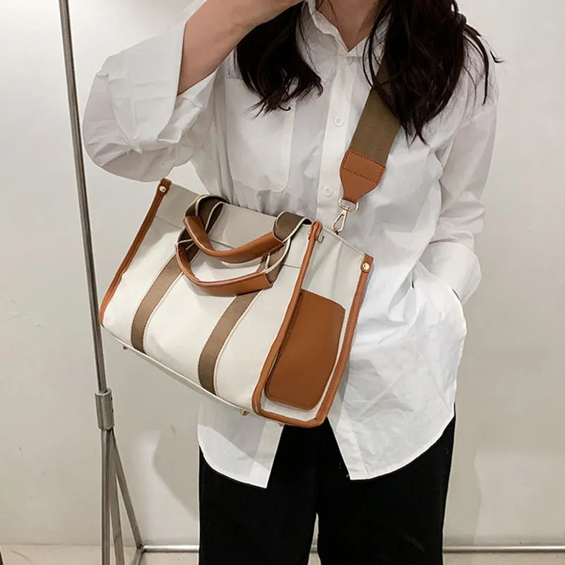 Women's Canvas Simple Tote Handbag Fashion Single-shoulder Messenger Bag