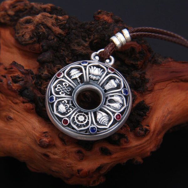 Colgante circular hueco de plata fina S999 con hebilla de la paz, joyería