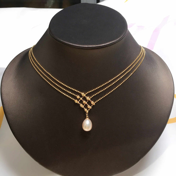 Collar con colgante de cadena de cuentas multicapa chapado en oro de 14 quilates, 100 % perlas de agua dulce