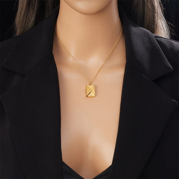316L Stainless Steel Gold Color Envelope Pendant Necklace For Women