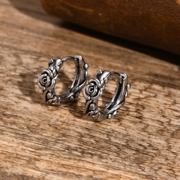 Retro Rose Hoop Earrings for Men