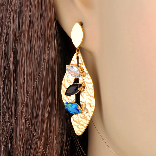 Pendientes de acero inoxidable con circonita cúbica azul y negra