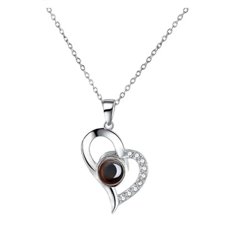 Love Heart Projection Necklace 100 Languages I Love You Pendant With Rose Gift Box