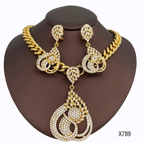 Conjunto de collar, colgante y pendientes con forma de flor de diamantes de imitación de Dubái, regalo para bodas y fiestas.
