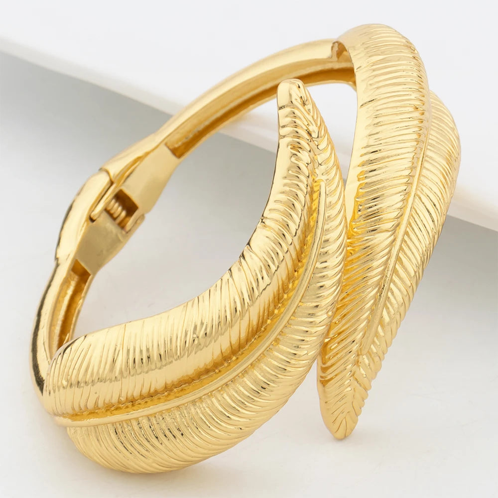 Dubai Leaf Cuff Bangle with Ring For Women