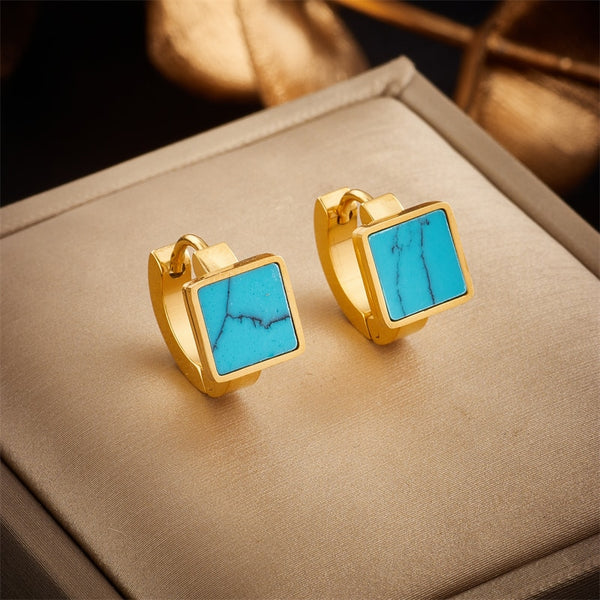 316L Stainless Steel Small Square Blue Stone Hoop Earrings For Women