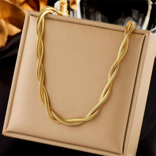 316L Stainless Steel Gold Color Double Snake Chain Crossing Twist Necklace For Women