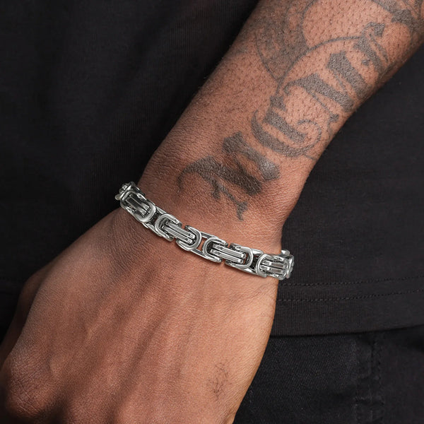 Men's Byzantine Chain Bracelet for Boys, 4/5/6/8MM Wide Stainless Steel Link Wristband