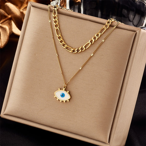 Collar con colgante de ojo de acero inoxidable 316L para mujer