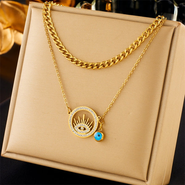 316L Stainless Steel Round Hollow Eye Pendant Necklace For Women