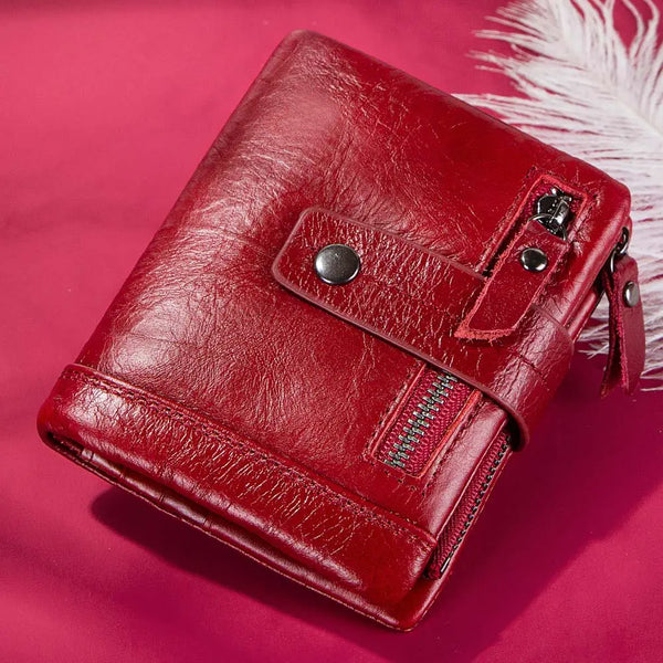 Cartera de piel auténtica para mujer, monedero y tarjetero, de alta calidad, pequeña y práctica.