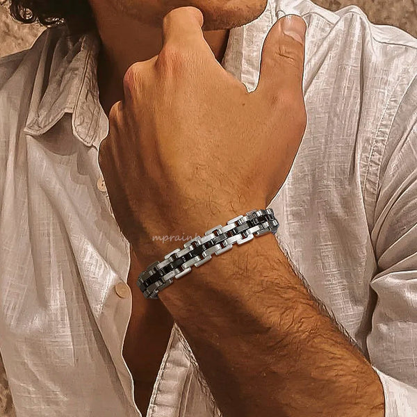 Gents Bracelet for Men, Two Tone Stainless Steel Bracelet