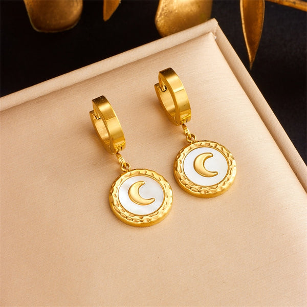 Pendientes de acero inoxidable 316L con dije de luna para mujer