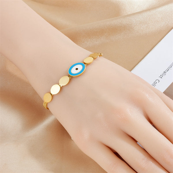 316L Stainless Steel 2-Color Oval Eyes Charm Bracelet For Women
