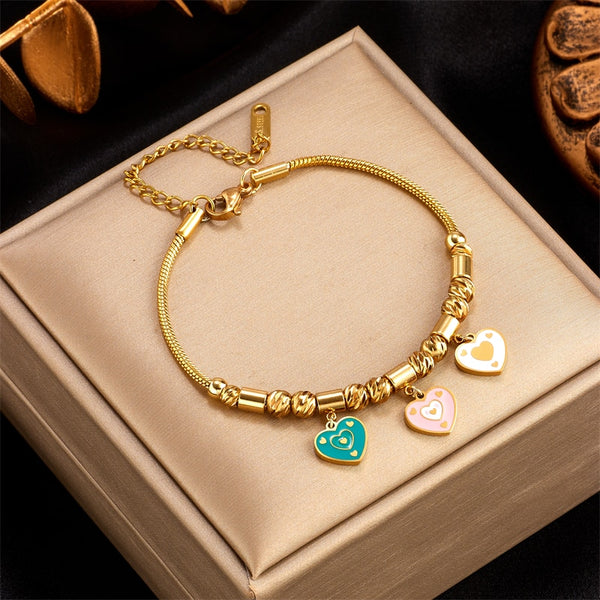 316L Stainless Steel Gold Color Heart Charms Bracelet For Women