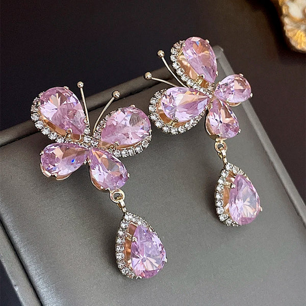 Pendientes de diamantes de imitación rosados ​​para mujer