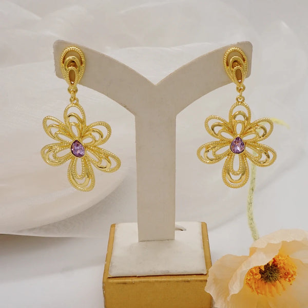 Trendy Gold Color Stud Earring Dangle Earrings Flower Earring